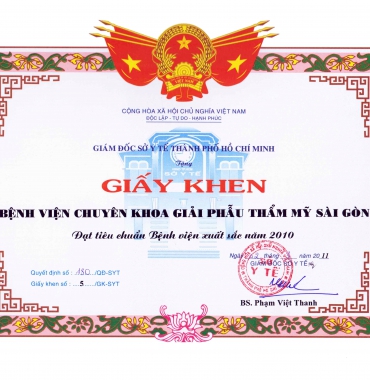 BỆNH VIỆN CHUYÊN KHOA GIẢI PHẪU THẨM MỸ SÀI GÒN - BỆNH VIỆN XUẤT SẮC NĂM 2010