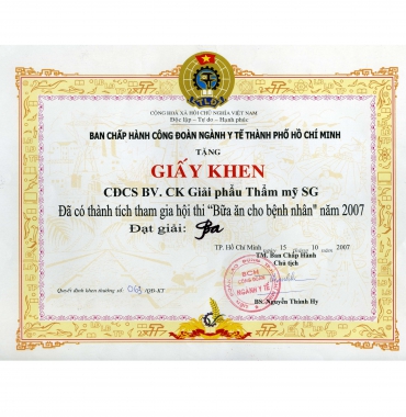 BỆNH VIỆN CHUYÊN KHOA GIẢI PHẪU THẨM MỸ SÀI GÒN - GIẢI BA HỘI THI