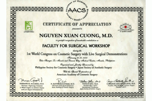 Thư cám ơn và khen ngợi BS Cương đã trình diễn phẫu thuật tại hội nghị Quốc tế - 02/2000.